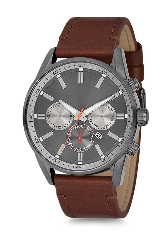 men watch with leather band