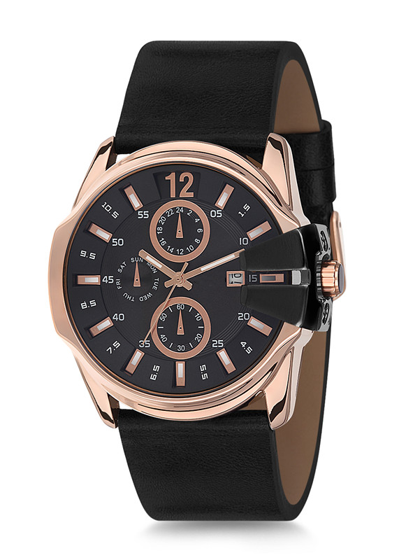 men watch with leather band