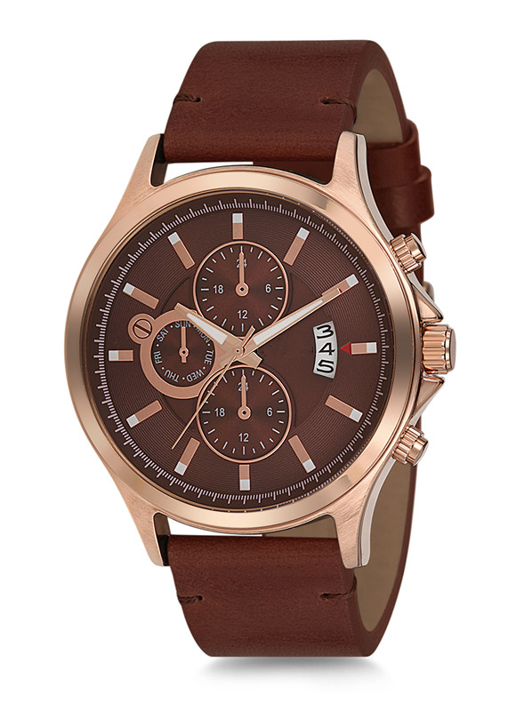 men watch with leather band