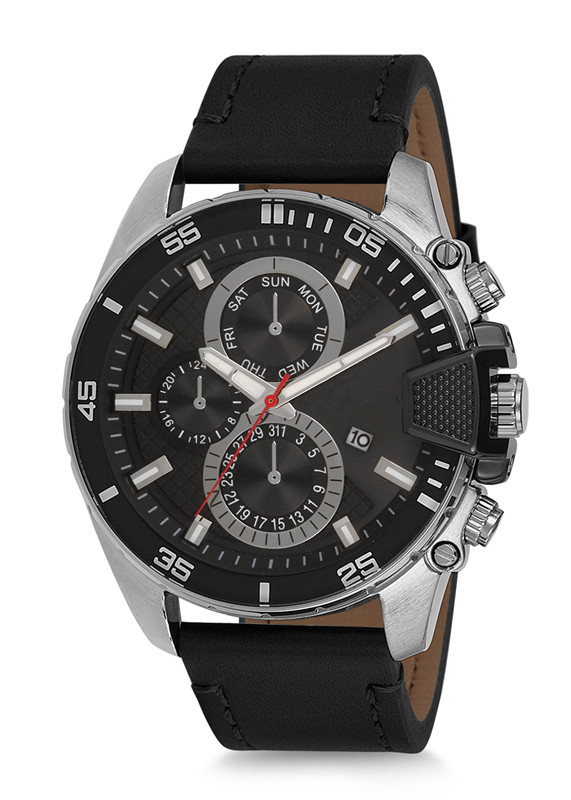 men watch with leather band